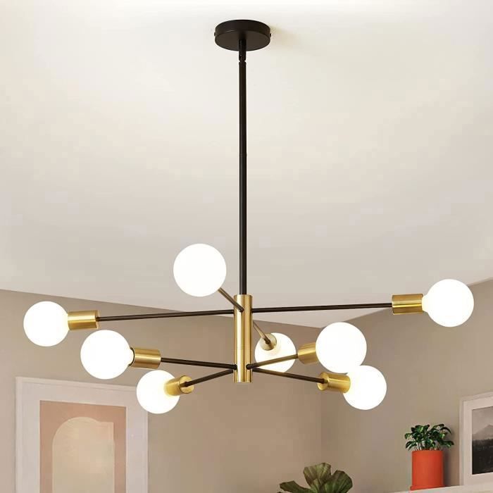 Suspension industrielle réglable à 8 lumières GANEED - Noir+Or - E27 - Métal - 85cm (H) * 54cm (W)(ampoule E27 non incluse)