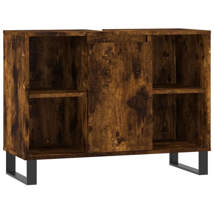 Armoire Salle De Bain Suspendue Chêne Rustique - 35x136x27 Cm, 2 Portes, 4 étagères - 4