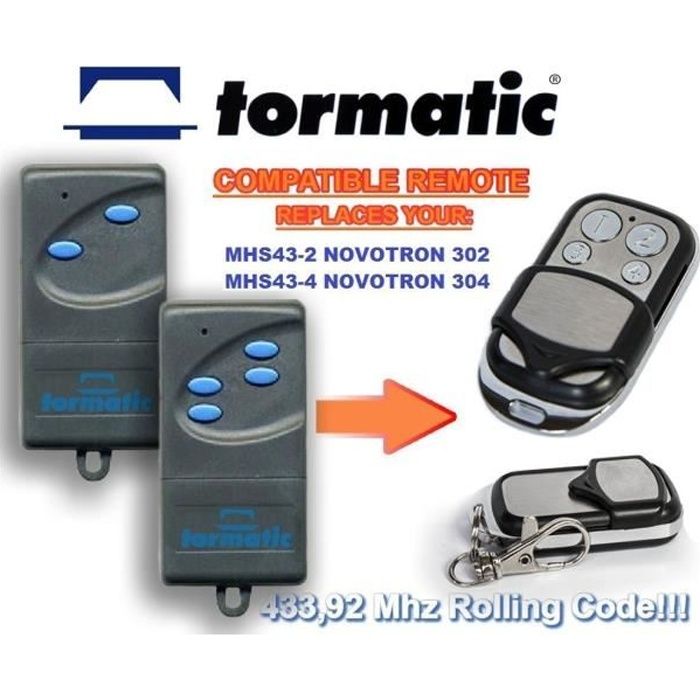 Tormatic MHS43-2 NOVOTRON 302 MHS43-4 NOVOTRON 304 Compatible Télécommande 4 canaux 433,92Mhz rolling code remplacement emetteur de haute qualité pour LE MEILLEUR PRIX!!! 