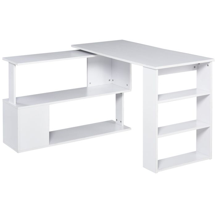 Bureau informatique multimédia modulable bibliothèque intégrée + étagère 3  niveaux panneaux particules blanc 117x82x74cm Blanc - Cdiscount Maison