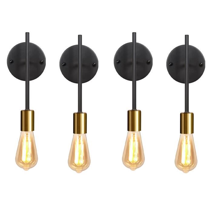 kawoo 4pcs Applique Murale Industriel Vintage Couloir Noir Lampe Murale Intérieur Retro Style Edison pour salon Chambre kawoo 4pcs Applique Murale Industriel Vintage Couloir Noir Lampe Murale Intérieur Retro Style Edison pour salon Chambre