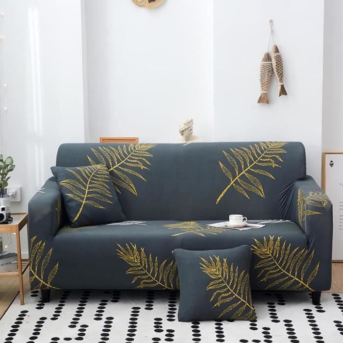 Housse de Canapé 2 Places INSFITY Imprimé Extensible Bleu - Pour Longueur de 145-185 cm