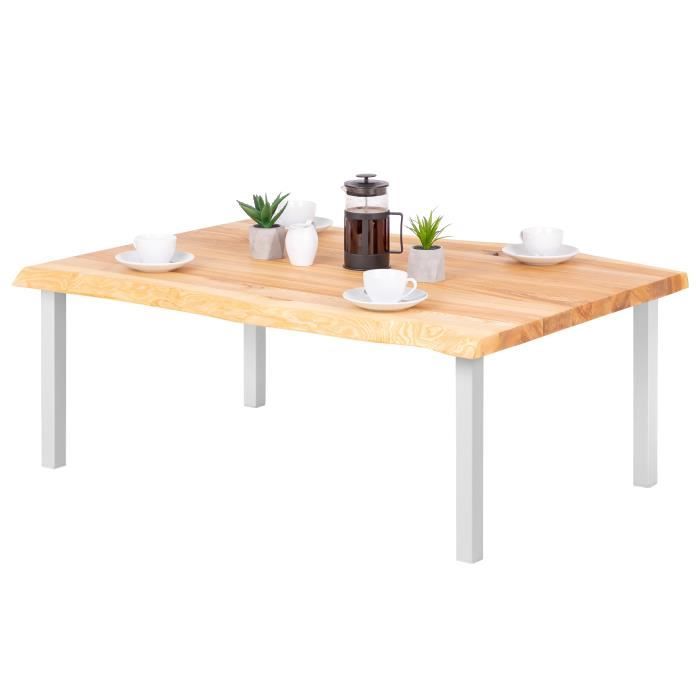 table basse en bois - lamo manufaktur - classic - bord naturel - 120x80x47cm - frêne naturel - pieds métal blanc