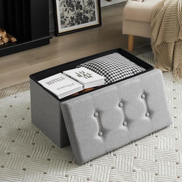 COSYLAND Pouf De Rangement Pliable Similicuir Noir 76x38x38cm - Banc Coffre 200kg Multifonction