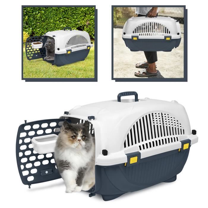 Comparer les prix de LZQ Caisse de transport chat chien en plastique Caisse de transport chat chien 61 x 37 x 37 cm, avec poignée et bac à nourriture