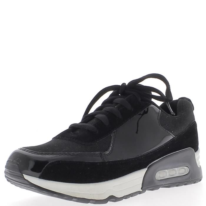 Baskets ville femme noires semelle épaisse paillettes, verni et daim -  Couleur:Noir Pointure:4 Noir - Cdiscount Chaussures