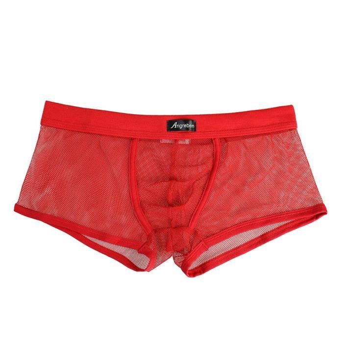 Sous vetement Boxer en maille Sexy pour hommes calecon Transparent avec poche bombee Type Rouge Blanc Cdiscount Pret a Porter
