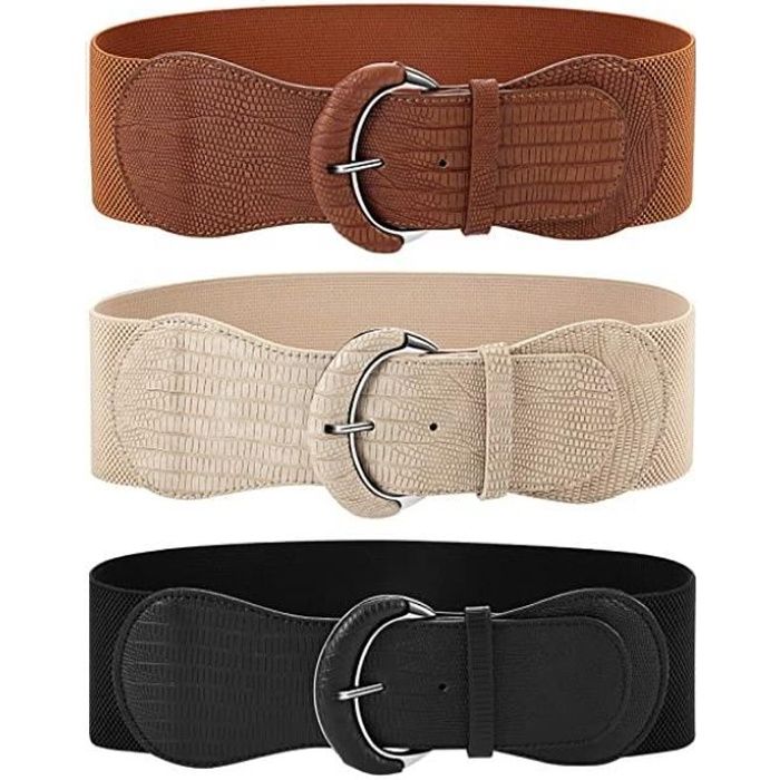 3 Pcs Femme Ceinture Élastique, Ceintures Large Femme Cuir,Ceinture de  Taille Large pour Dames Robe Pardessus Décoration Noir, Marron, Beige -  Cdiscount Prêt-à-Porter