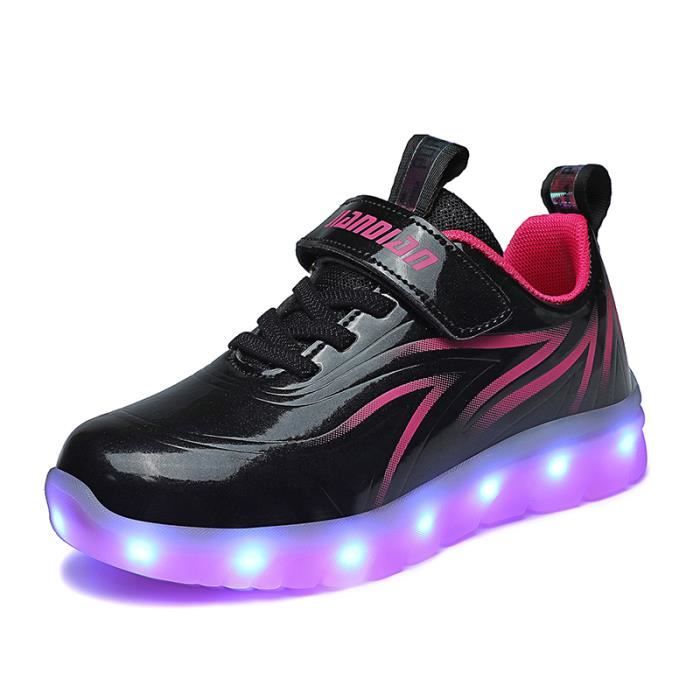 Enfant Chaussure Basket Lumineuse pour Garcon Fille 7 couleurs Led lumiere USB Rechargeable Noir Cdiscount Chaussures