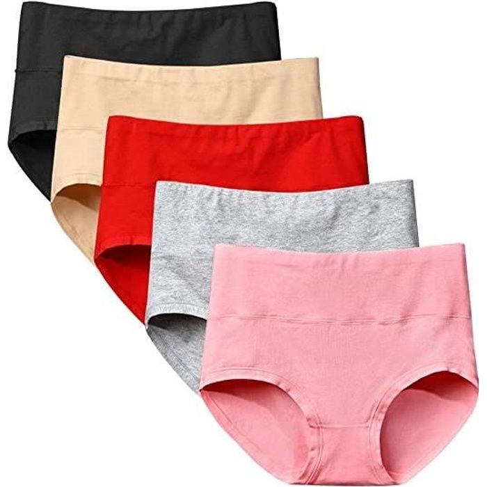 Lot de Culotte Femme Coton Stretch Slips Taille Haute Ventre