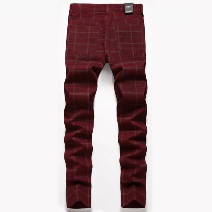 Pantalon Homme Carreau Extensible Slim Fit INSFITY Bordeaux Grande Taille XXL