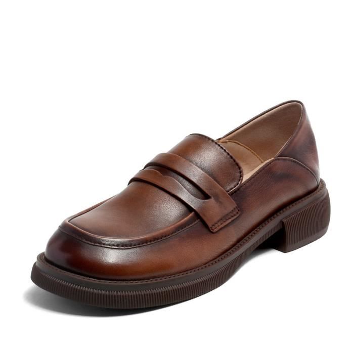 Mocassin Femme en cuir Doux Confortable Casual Couleur unie Marron Femme Adulte Marron Cdiscount Chaussures