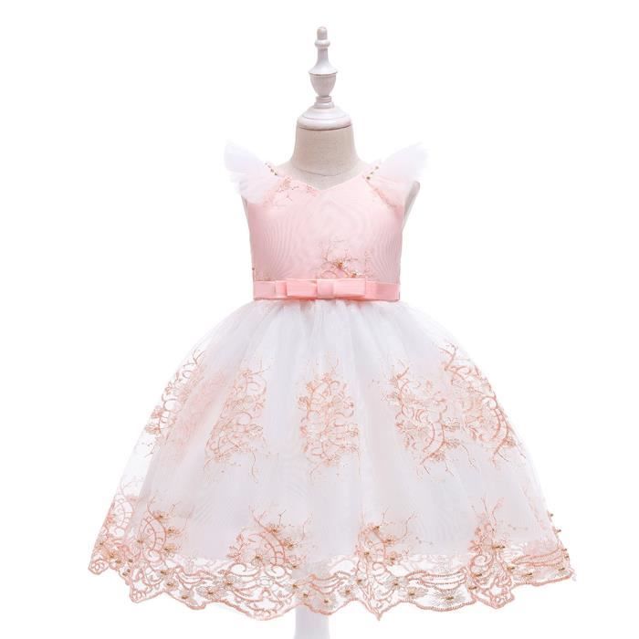 Robe Fille One Red Fly Taille 7 - Modèle Généreux à Pois Roses Sur Fond Noir, Manches Courtes - Très Bon état