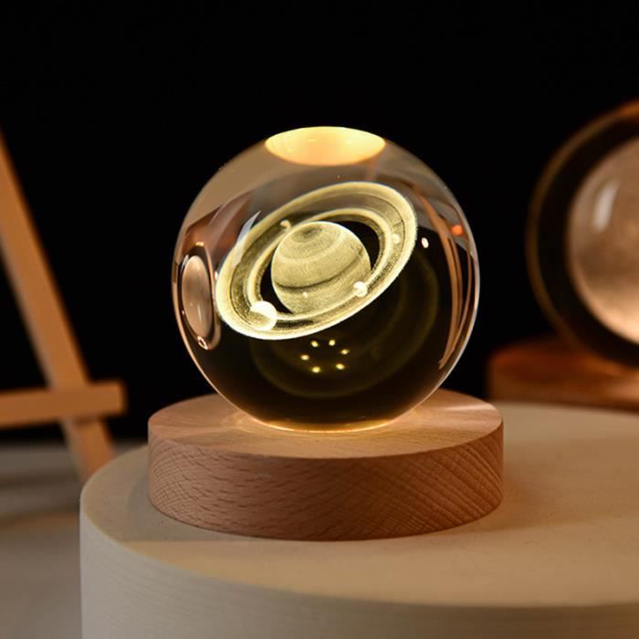 Veilleuse Boule De Cristal 3D Jésus - Lampe LED Avec Base En Bois, Statue Croix Prière, Cadeau Religieux Apaisant