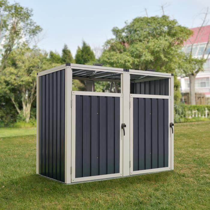 Abri poubelle Tarbek 2 places PRO.TEC - Métal - Gris anthracite - Résistant aux intempéries