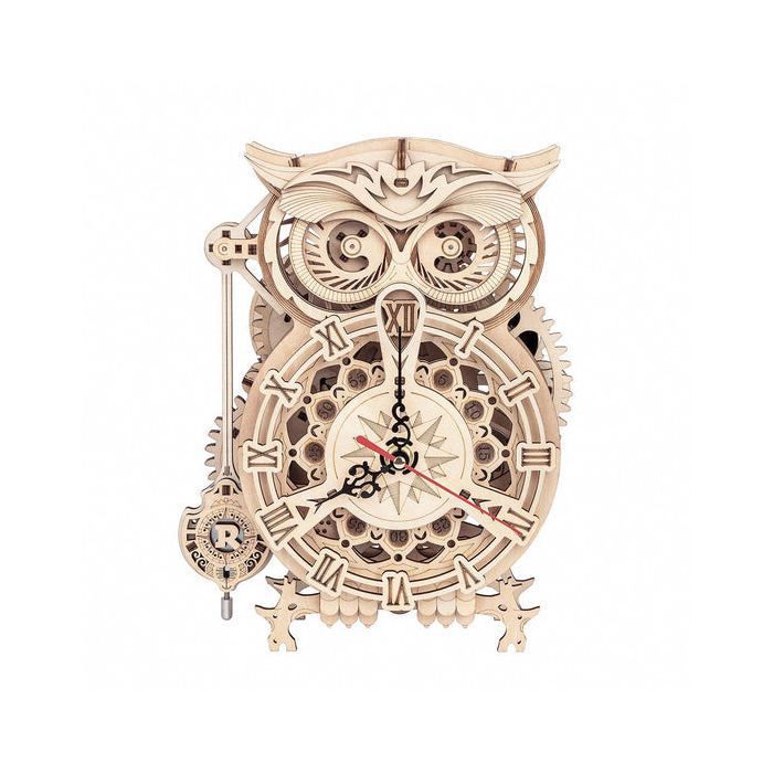 Robotime Puzzle 3D Hibou Horloge Pendule Mécanique Artisanat en Bois pour Adultes Réveil Minuteries Auto-Assemblage Construction Mod