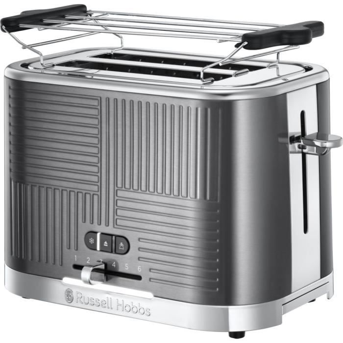 Russell Hobbs 25250-56 Toaster Grille-Pain Geo Steel, 4 Fonctions, Température Ajustable, Réchauffe 