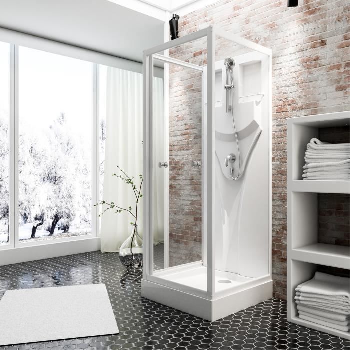 Cabine de douche intégrale, 80 x 80 x 210 cm, verre de sécurité 5 mm, cabine de douche complète, blanc alpin, Juist, Schulte