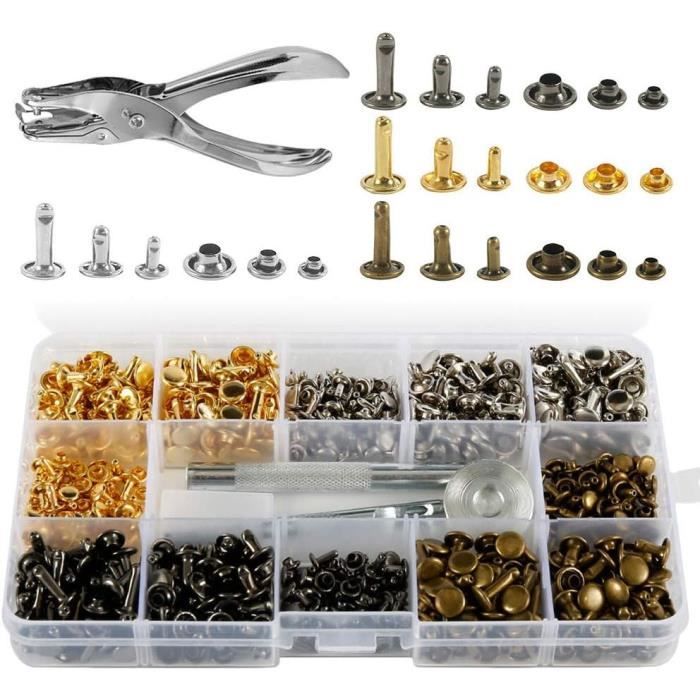 Kit De 365 Rivets En Cuir, 3 Tailles Et 4 Couleurs, Rivets À Double Capuchon, Clous Tubulaires