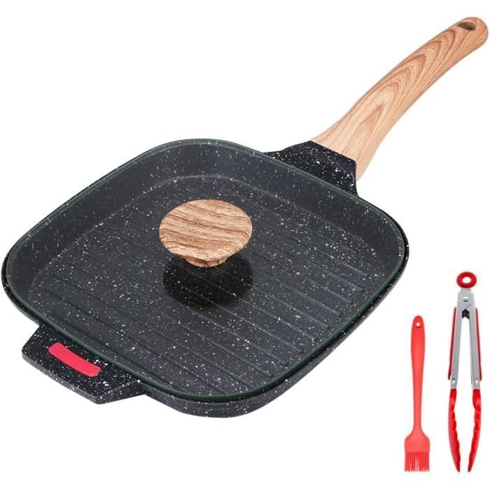Poêle à Griller Carrée 24cm Kordisen - Antiadhésive Granité, Bec Verseur, Compatible Induction