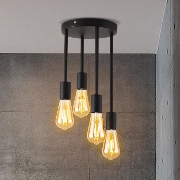 Plafonnier Cristal Industriel Noir Moderne E27 - Lustre Salon Ø365 Mm Pour Cuisine, Chambre, Couloir
