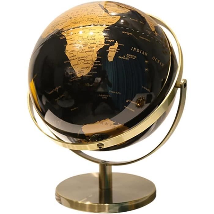 Globe Terrestre Exerz 20cm Noir Et Doré - Rotation 360° - Arc Et Base Bronze - Carte En Anglais