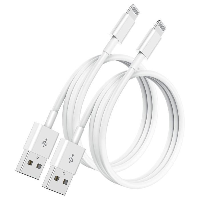 2 Pack] 1M Câble Chargeur Iphone Certifiés Mfi Apple, Cordon De Câble Apple  Lightning Vers Usb 2 Mètres Pour Iphone 12-11-11[J5] - Cdiscount Téléphonie