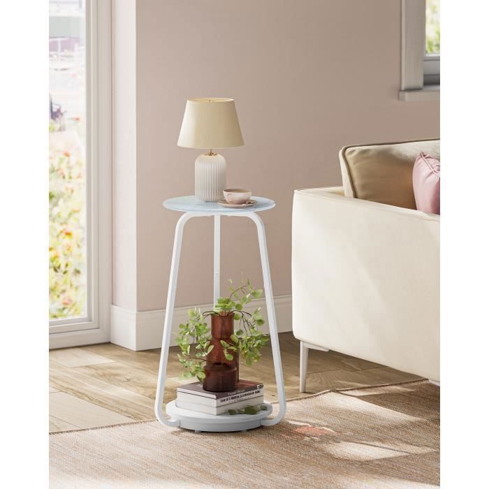 Table dAppoint Ronde - VASAGLE - Blanc Marbré - Moderne - Étagère en Panneau daggloméré