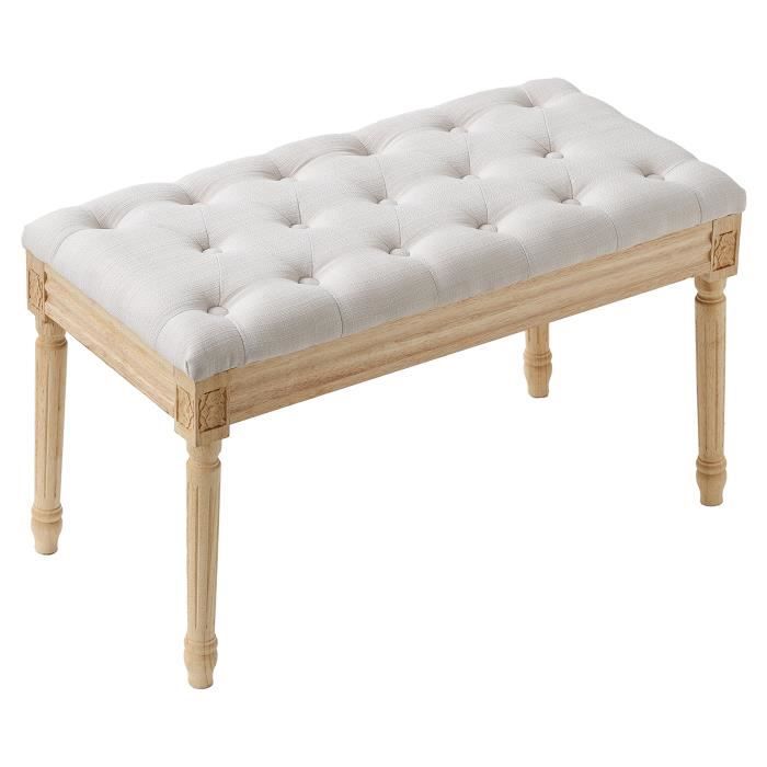 Banc Rembourré Prudhomme NAT 80x40cm Velours Rose - Banquette Capitonnée Élégante