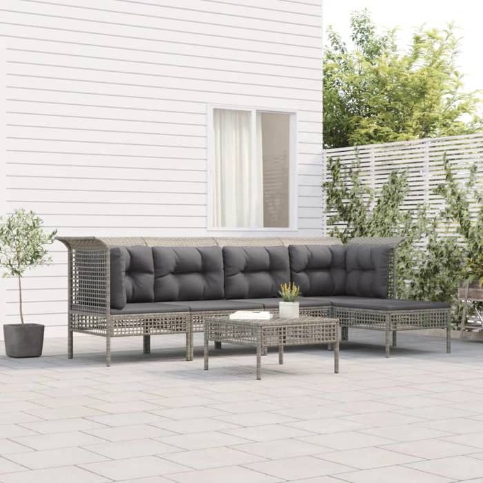 vidaXL Salon de jardin 6 pcs avec coussins Résine tressée