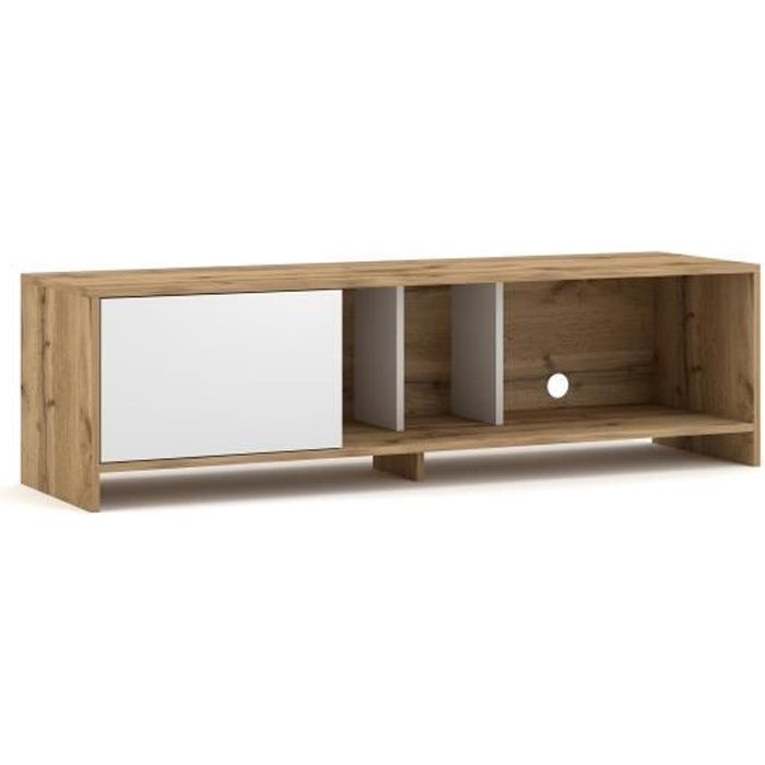 VIVALDI Meuble TV - SUE - 140 cm - chêne wotan - blanc mat - style moderne