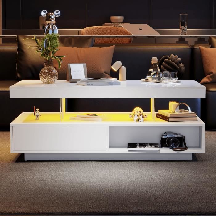 Table Basse Carrée BTM Blanche 70x70x35 Cm - Avec Rangements Ouverts - Capacité 30 Kg - Pour Salon