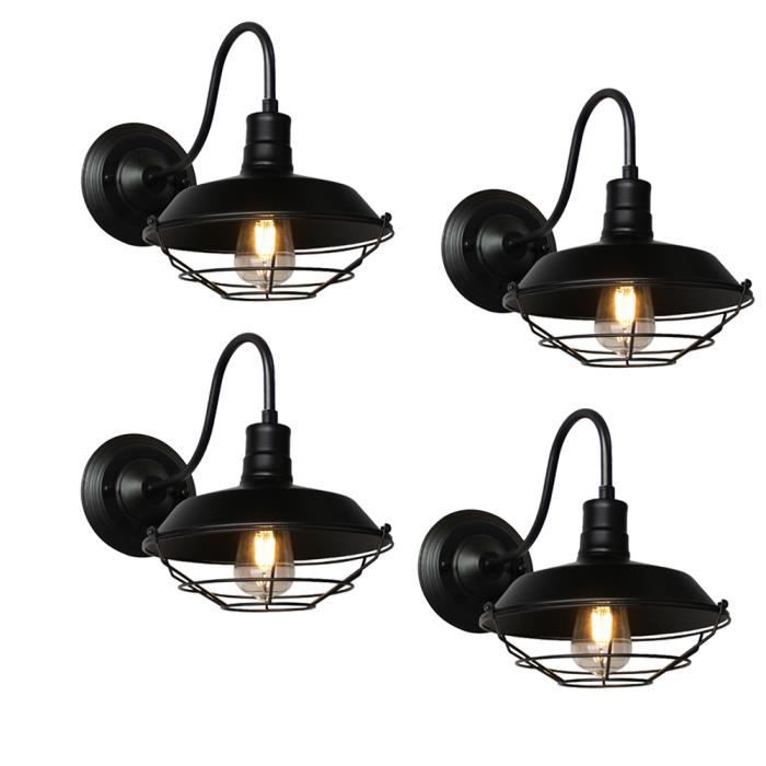 UNI 4PCS Applique Murale Intérieur Industrielle Vintage E27 26cm Luminaire Eclairage Noir