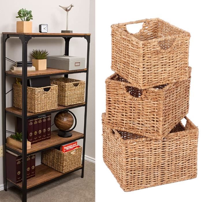 Lot de 3 Paniers Boite de Rangement Multi usage avec 2 Poignees pour Votre Chambre Salon Placard 3 Tailles Paille HB015 Cdiscount Maison