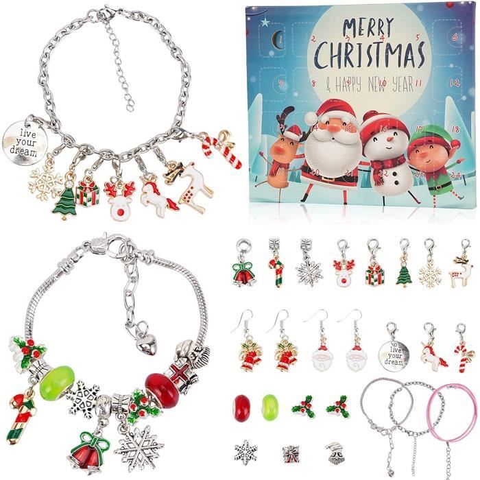Calendrier De L'Avent 2024 DIY – Bracelets à Faire Soi-Même Pour Filles, 22 Perles Et Breloques De Noël + 2 Chaînes