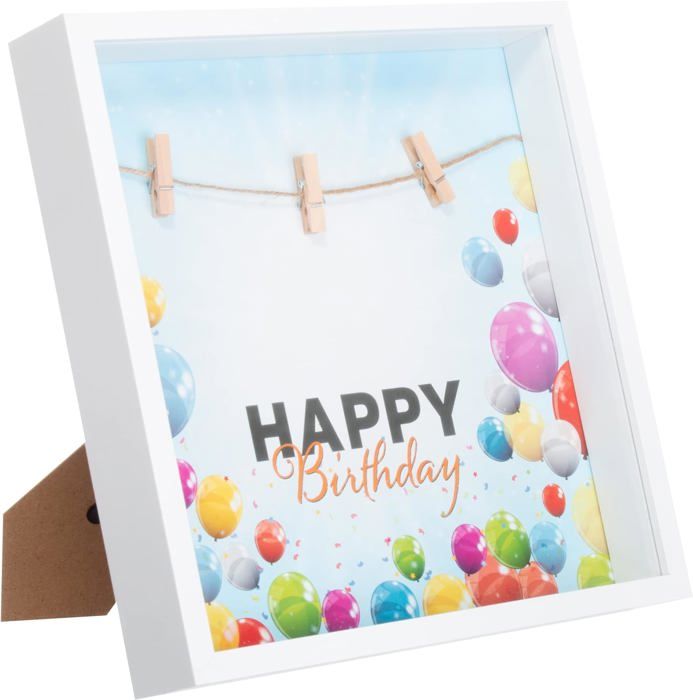 Cadre photo cadeau d'anniversaire 28 x 28 x 4,5 cm Blanc – Corde avec 3 ...