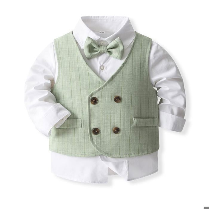 Costume De Baptême Pour Garçon Happy Cherry - Ensemble Coton Manches Courtes Avec Nœud Papillon
