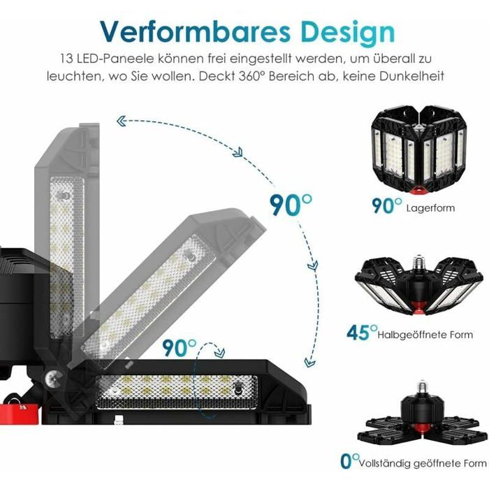 Lampe Garage LED 160W TASINUO - Plafonnier 5 Panneaux Ajustables 16000LM Pour Atelier Ou Sous-sol