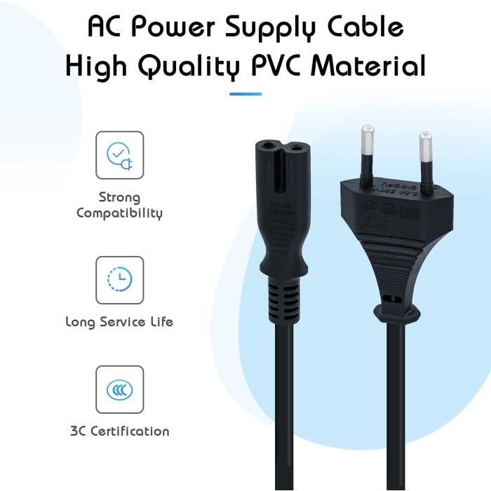 1.5m (4.9FT) Câble d'alimentation EU Plug C7 Bipolaire 2 Câble pour PS5-PS4- PS3-Xbox Sériex- S - Noir,[Z238] - Cdiscount Informatique