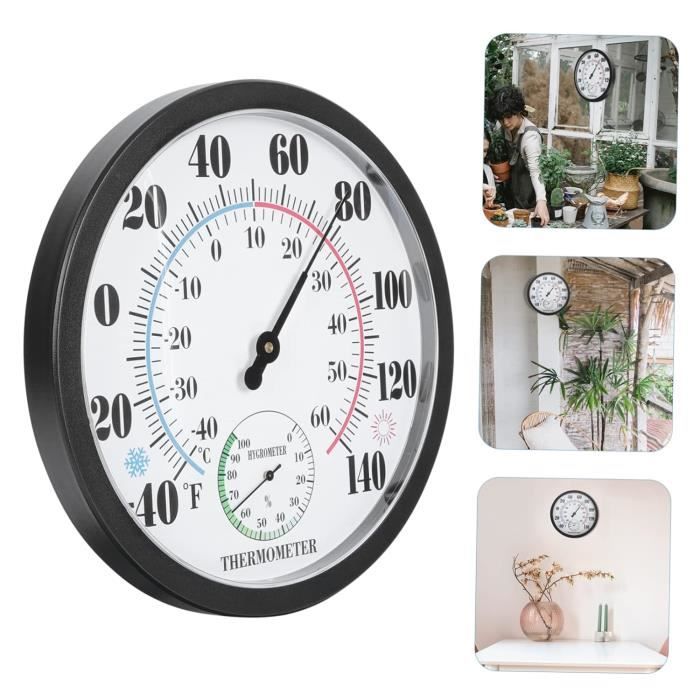 Horloge Murale Étanche OCEST 33cm Avec Thermomètre - Extérieur/Intérieur - Design Rétro Silencieuse