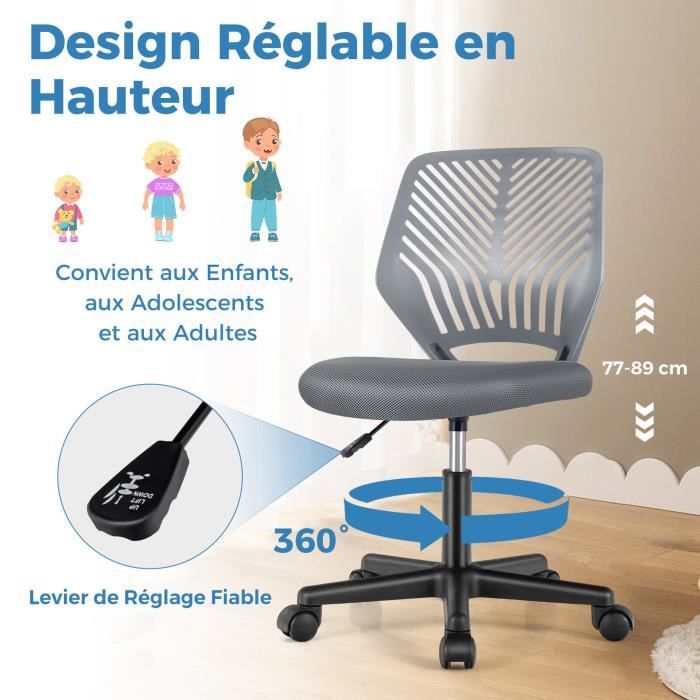 Chaise De Bureau Enfant COSTWAY - Hauteur Réglable, Dossier Ergonomique, Charge 100kg - Pour Filles Et Garçons