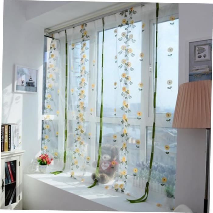 Lactraum Rideaux En Voile Brodé Pour Salon Chambre à Coucher Ou Chambre D'hiver, Cadeau 1 Pièce Avec Oeillets Rideau Rideau Voilage Brodé Feuilles D'eucalyptus Voile 145 X 245 Cm(B X H