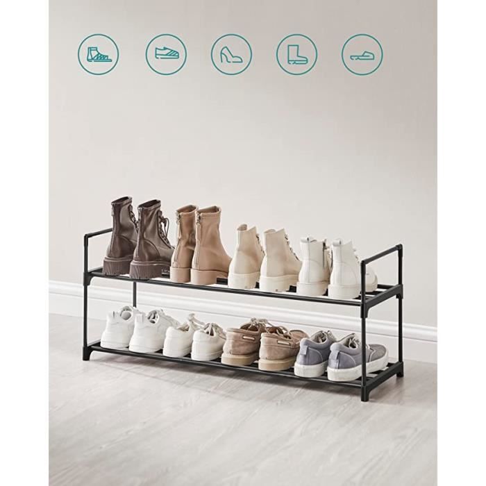 Étagère à Chaussures 10 Niveaux Avec Crochets - Porte Chaussures En Fer Et Bois Réglable, 170cm