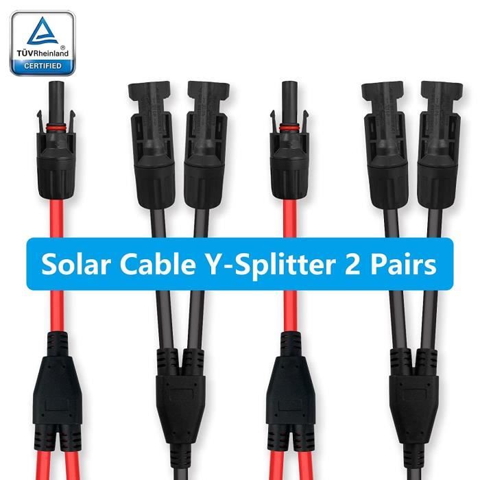 Cable solaire distributeur en Y MMF+FFM 4mm2 12AWG pour connexion  photovoltaïque parallèle Cable pour panneau solaire (2 rouge +342