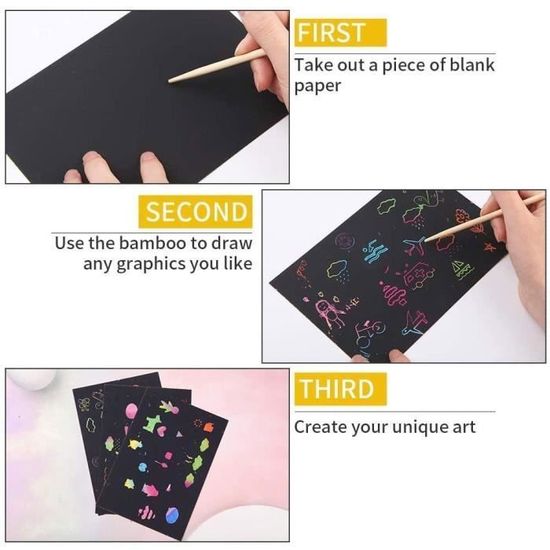 Livre d'art à gratter pour enfants de 3 à 12 ans, 2 ensembles de carnets