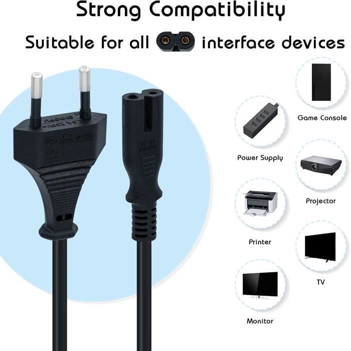1.5m (4.9FT) Câble d'alimentation EU Plug C7 Bipolaire 2 Câble pour  PS5-PS4-PS3-Xbox Sériex- S - Noir,[Z238] - Cdiscount Informatique