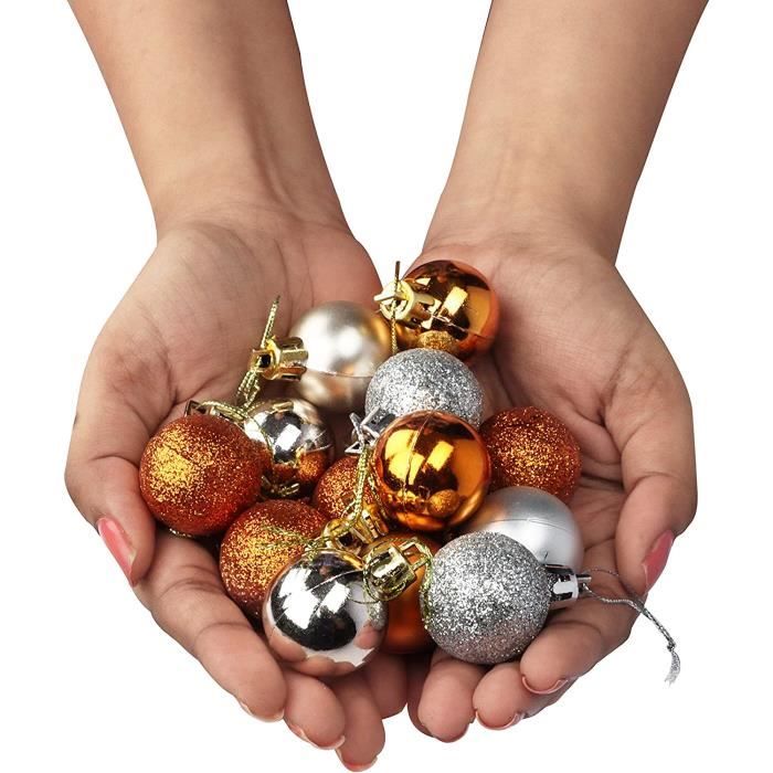 LIUYIDM - 49 Boules De Noël Blanches Et Dorées 3cm + Fil Doré 10m - Décoration Sapin Et Intérieur