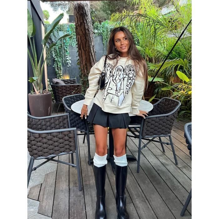 Jupe plissee a rayures pour femmes Stripe D456 Gris Large Noir Style retro americain et vintage Blanc Cdiscount Pret a Porter