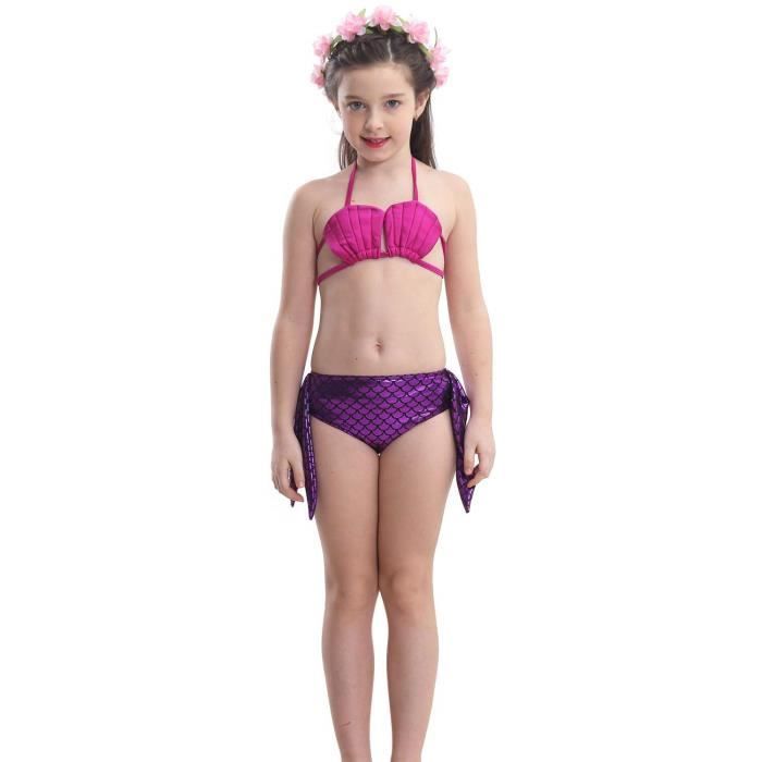 Fortune 3 pièces enfants fille queue de sirène baignable Bikini