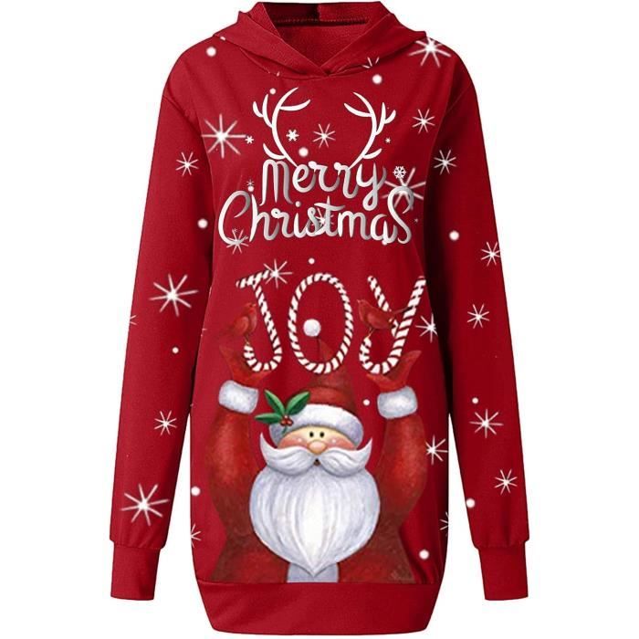 Robe De Nol Femme Pull De Nol Famille Moche Sweat Capuche Hiver Chaude Poche Manches Longues Pull Noel Wapiti Pullover rouge Rouge Cdiscount Pret a Porter